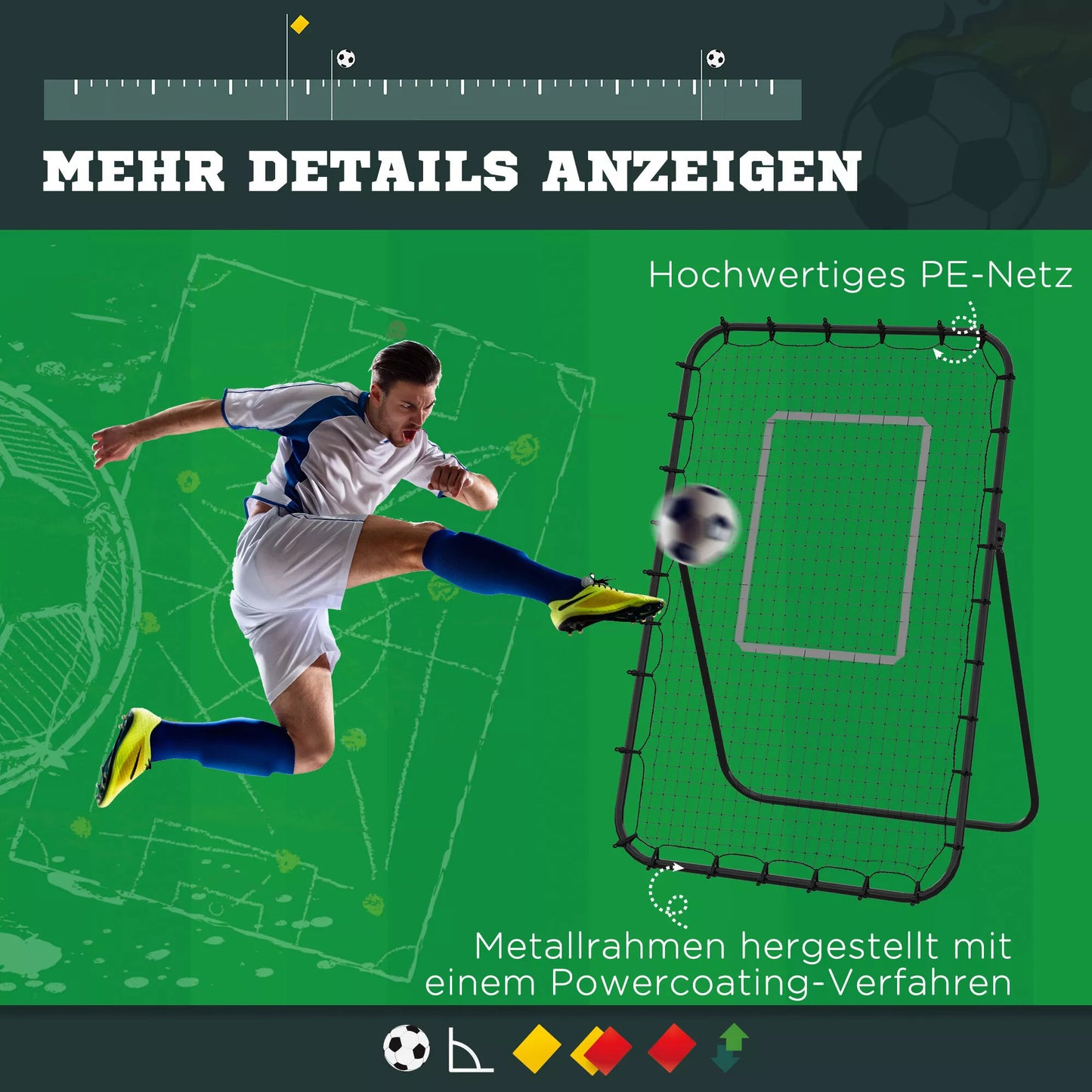 Futbolo atmušimo tinklas, reguliuojamas kampas, reguliuojamas aukštis, atmušėjas, juodas