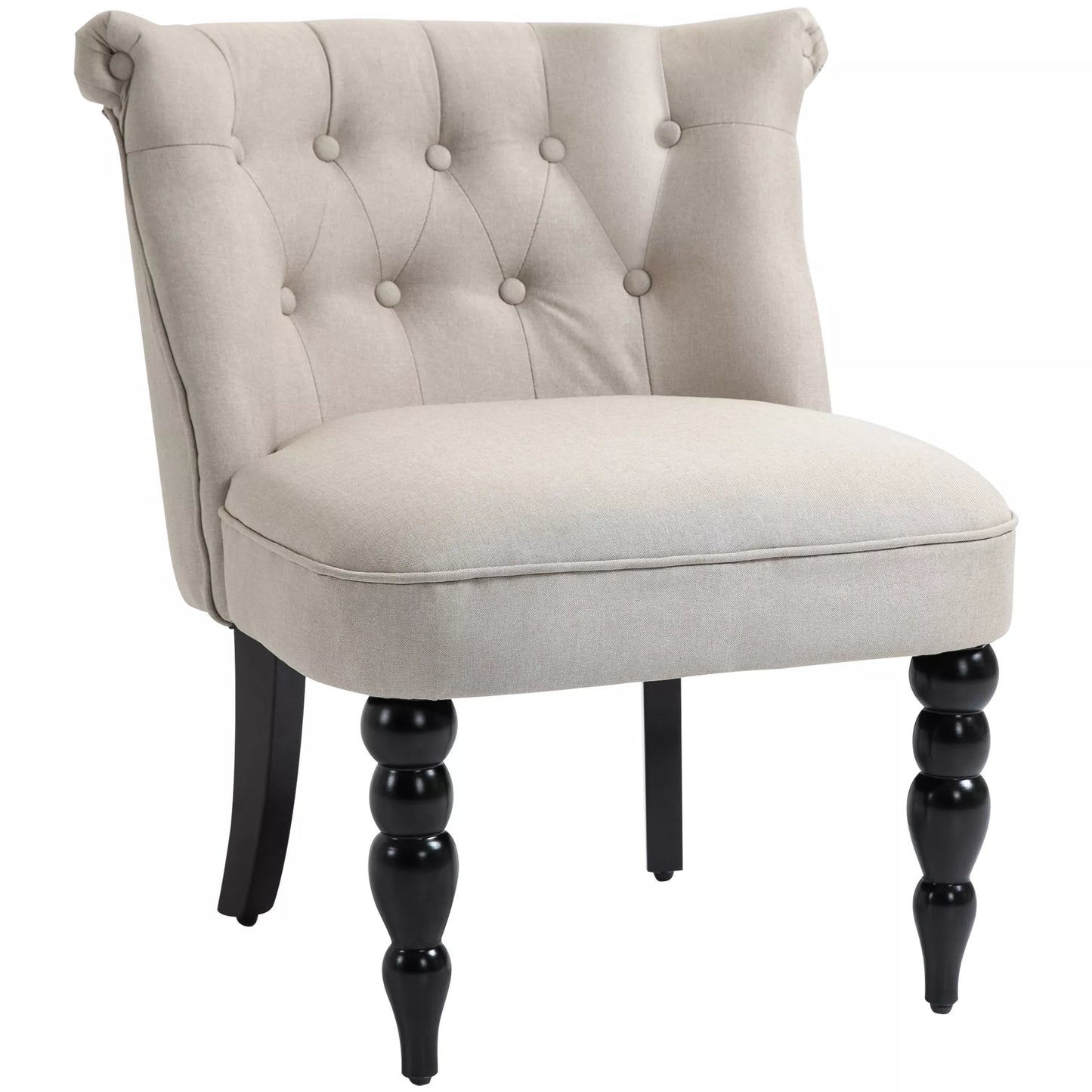 Vintažinis relaksacinis krėslas, poilsio krėslas, minkštas krėslas, valgomojo kėdė, lininis apmušalas, medinis rėmas, smėlio+juoda spalva 67 x 67 x 78 cm