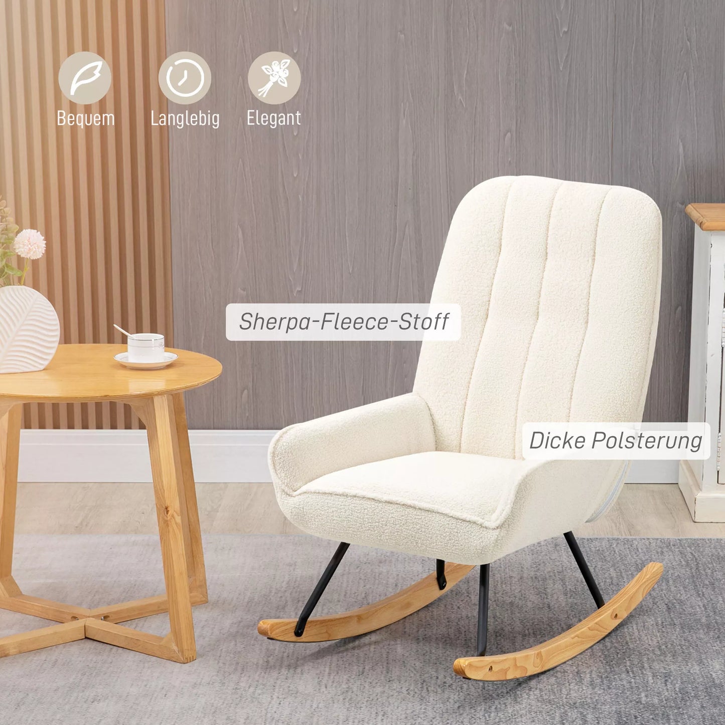 Supamasis krėslas su Sherpa vilnos audiniu 63 cm x 95 cm x 97 cm Natūralus+ Kreminis