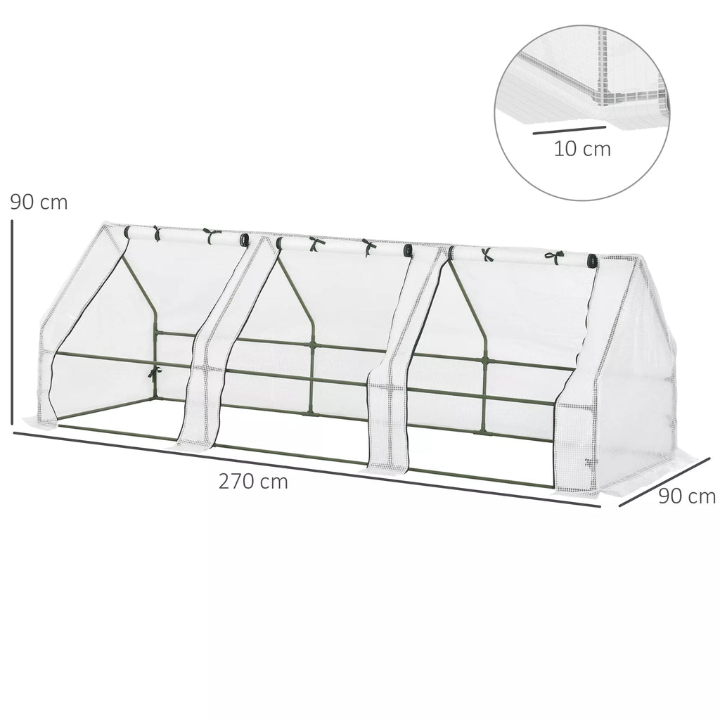 Šiltnamis su 3 atverčiamais langais, PE tinkleliu, plieninis šiltnamis, šiltnamis balkonui, sodui, pomidorų šiltnamis 270x90x90 cm, pomidorų šiltnamis daržovėms, gėlėms, augalams, baltas