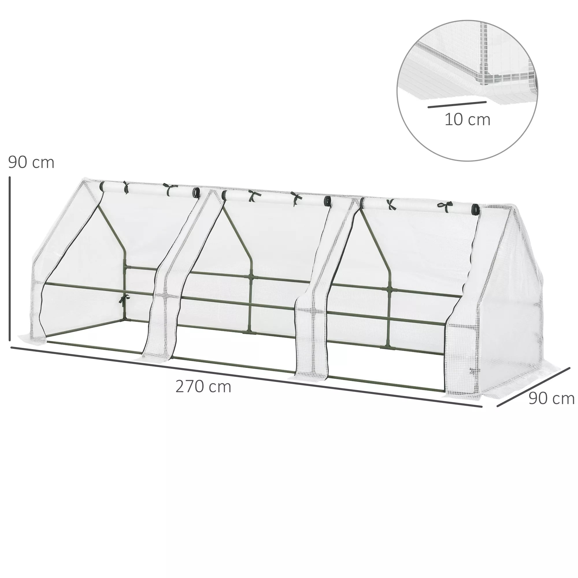 Šiltnamis su 3 atverčiamais langais, PE tinkleliu, plieninis šiltnamis, šiltnamis balkonui, sodui, pomidorų šiltnamis 270x90x90 cm, pomidorų šiltnamis daržovėms, gėlėms, augalams, baltas
