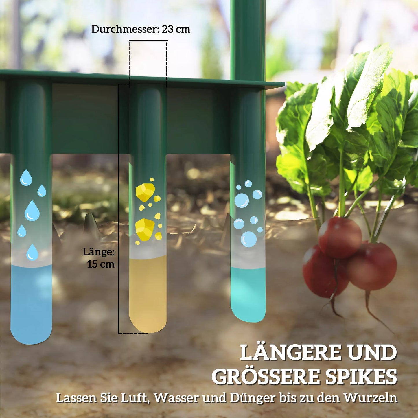 Rankinis vejos aeratorius 30 cm pločio su neslystančia rankena sodui ir kiemui, tamsiai žalias