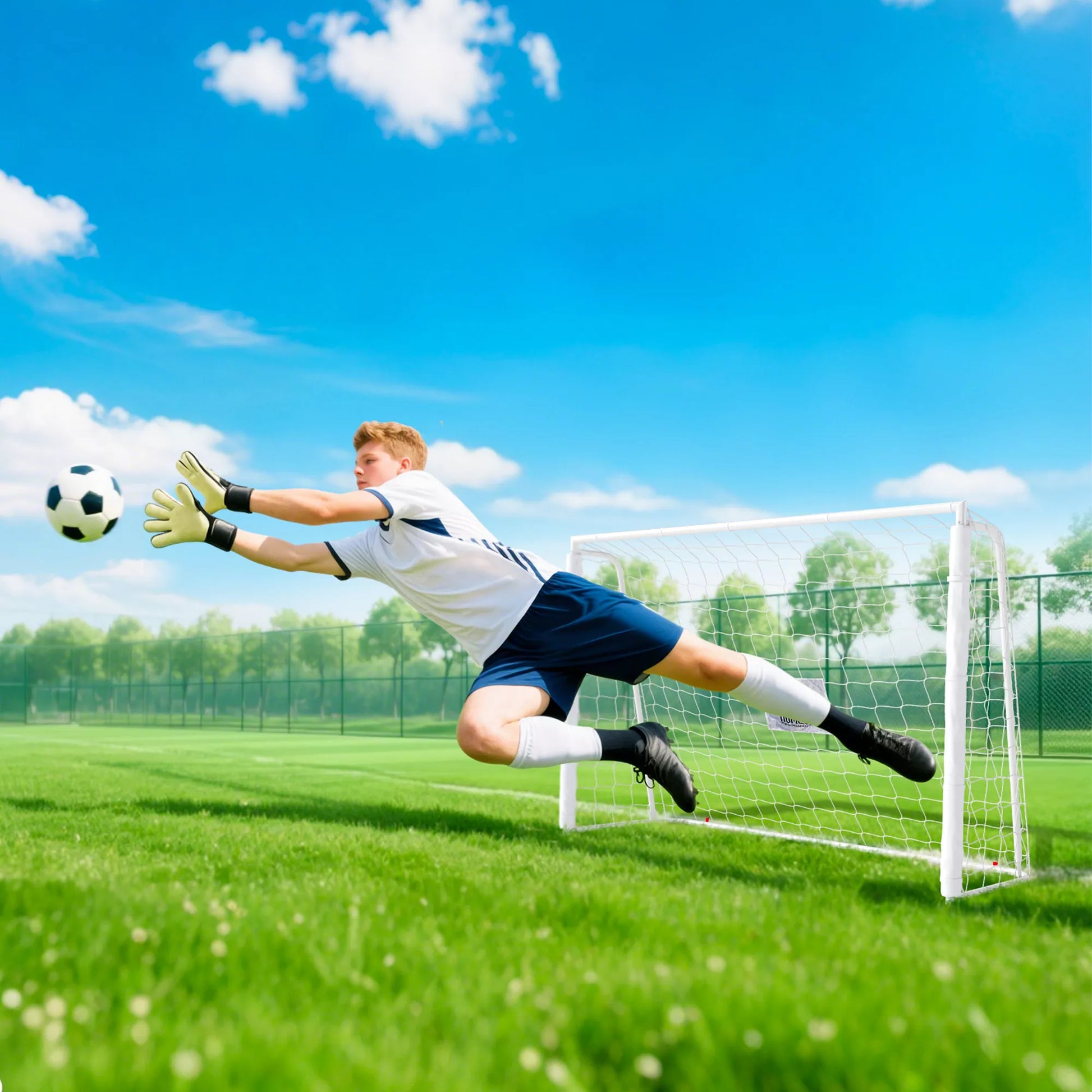 Vaikų futbolo vartai, tikslo žymėjimas, amortizuojantys įdėklai, sodas, 186 x 123 cm, balti