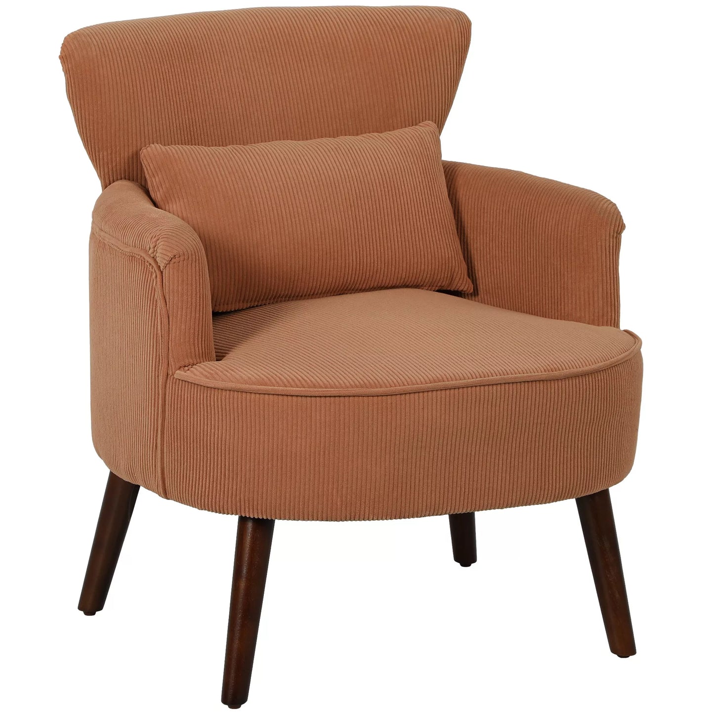 Moderni paminkštinta akcentinė kėdė su juosmens atrama, kaučiukmedžio kojomis, oranžinė