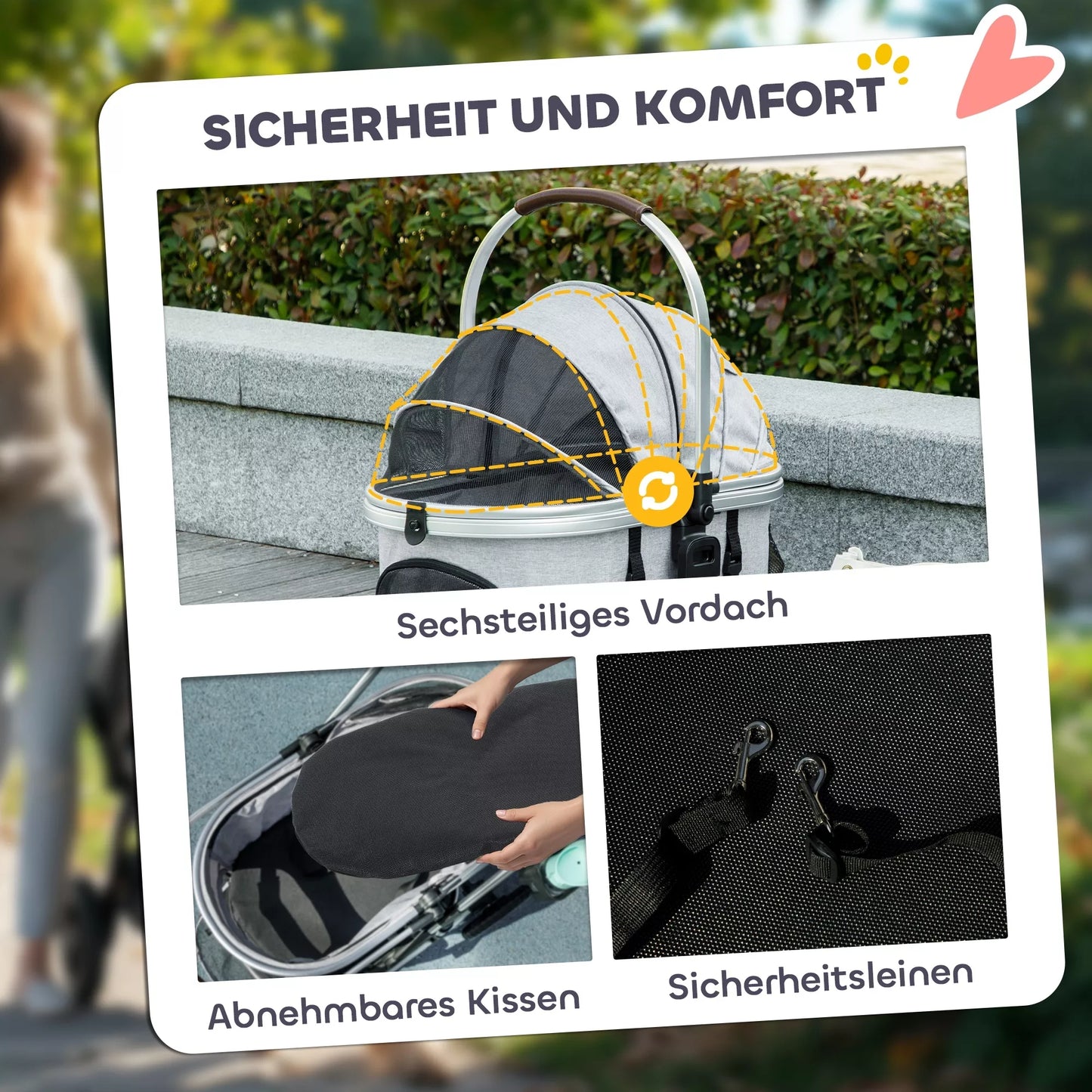 3-in-1 Šunų vežimėlis, sulankstomas katėms iki 10 kg, katelių vežimėlis su pagalvėle ir puodelio laikikliu, šviesiai pilkas