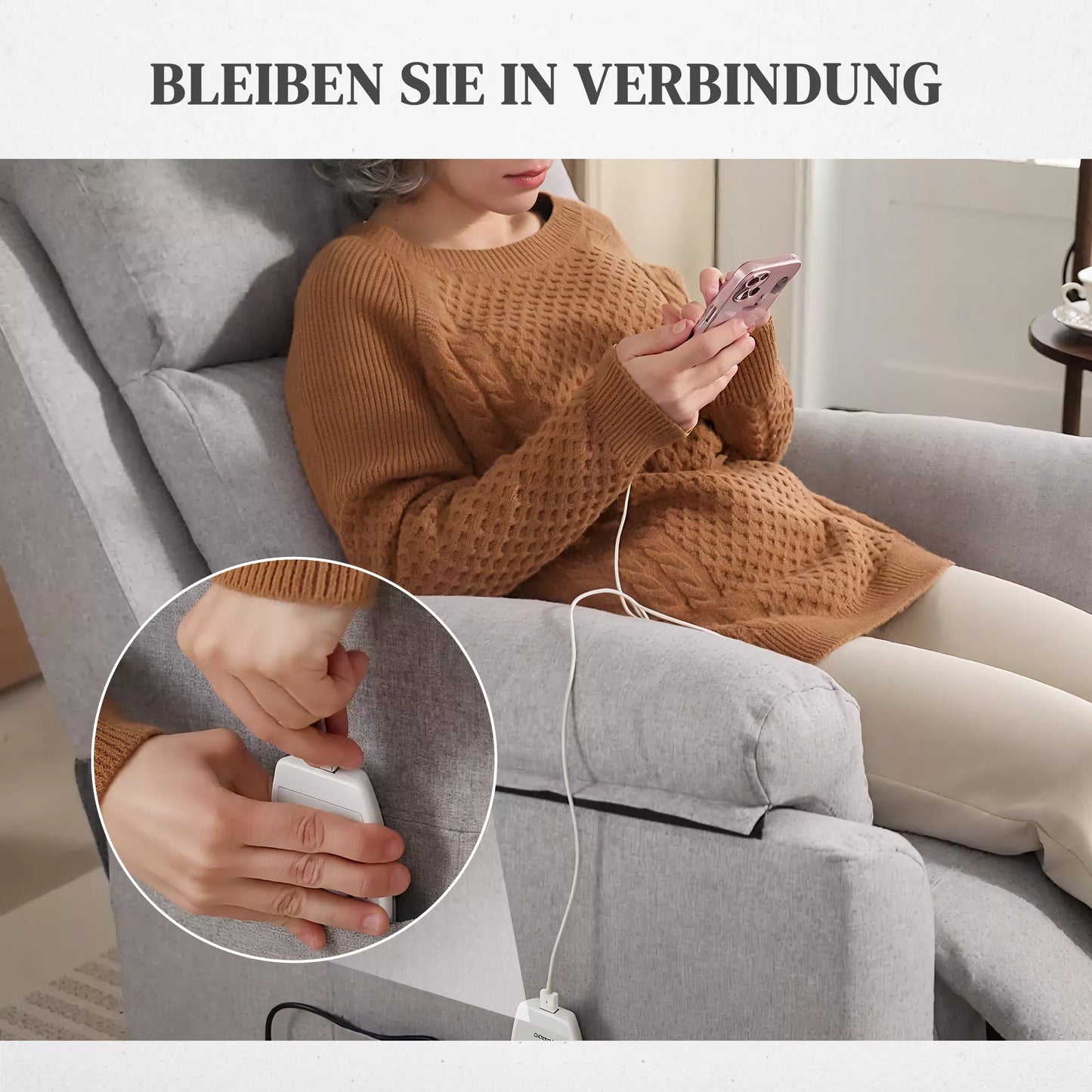 Elektrinis fotelis su pakėlimo funkcija, fotelis su pagalba atsistojant, poilsio fotelis su miegojimo funkcija, lininė išvaizda, 83 x 89 x 102 cm, Pilka