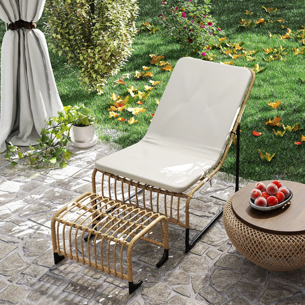 Rattan Relaxsessel su pėdų atrama UV atsparus sodo krėslas su pagalvėlėmis Juostos 65 x 93 x 80 cm Natūralus medis