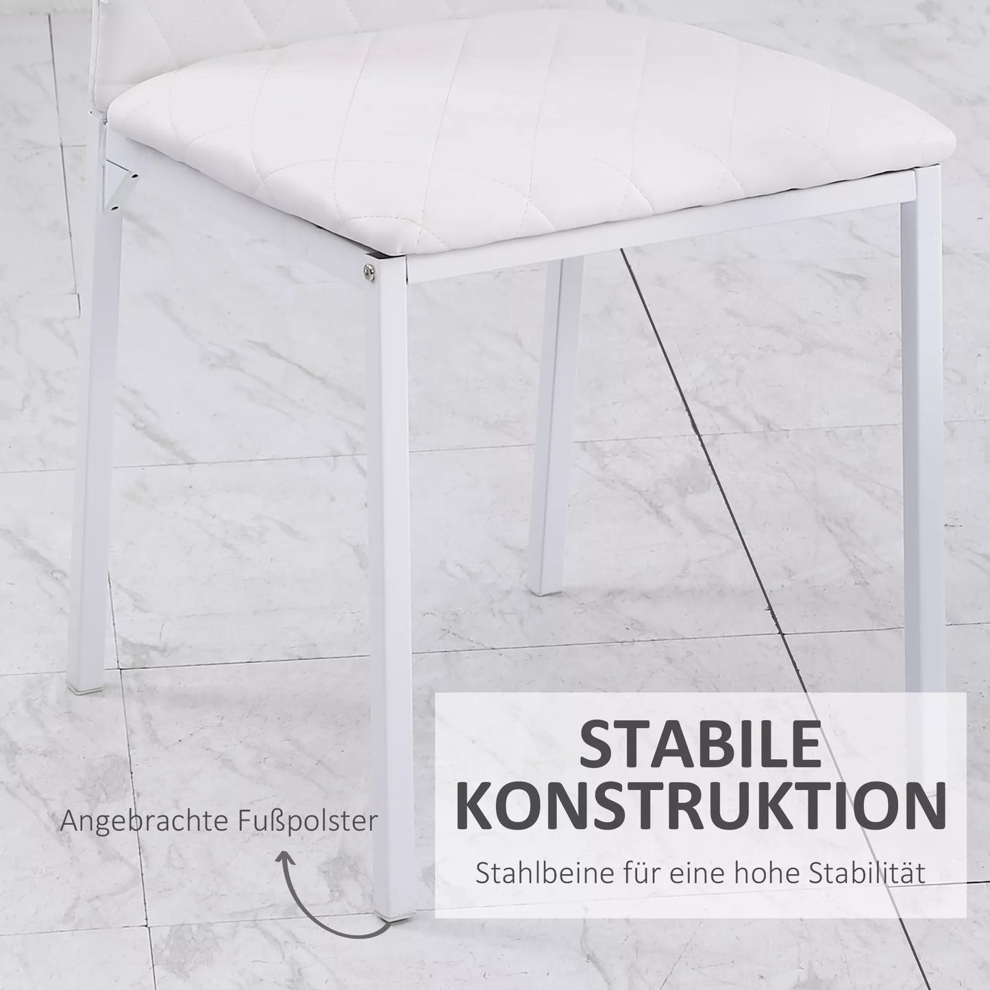 Valgomojo kėdės 4 vnt. komplekte, virtuvės kėdė su atlošu, dirbtinė oda, svetainės kėdė su grindų apsaugomis, kėdės, minkšta kėdė su metalinėmis kojomis prie valgomojo stalo, balta