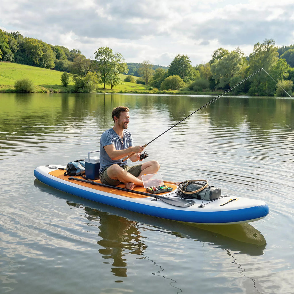 Stand Up Paddling lentos rinkinys: pripučiama 305 cm SUP lenta su aliumininiu irkleliu, nuimamu peleku ir kojų diržais