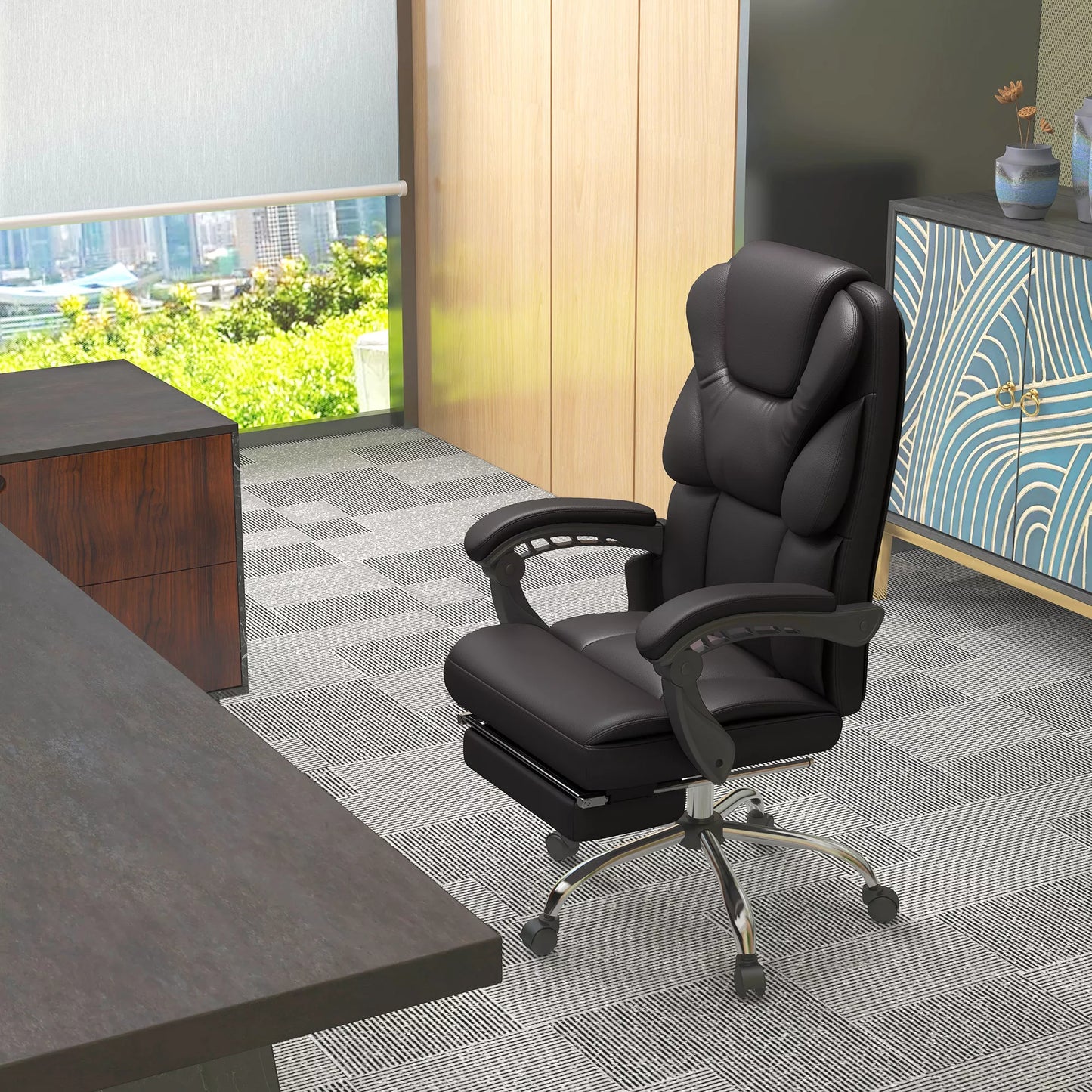 Biuro kėdė su masažo funkcija, ergonomiška, atlošiama, 63x57x118, ruda