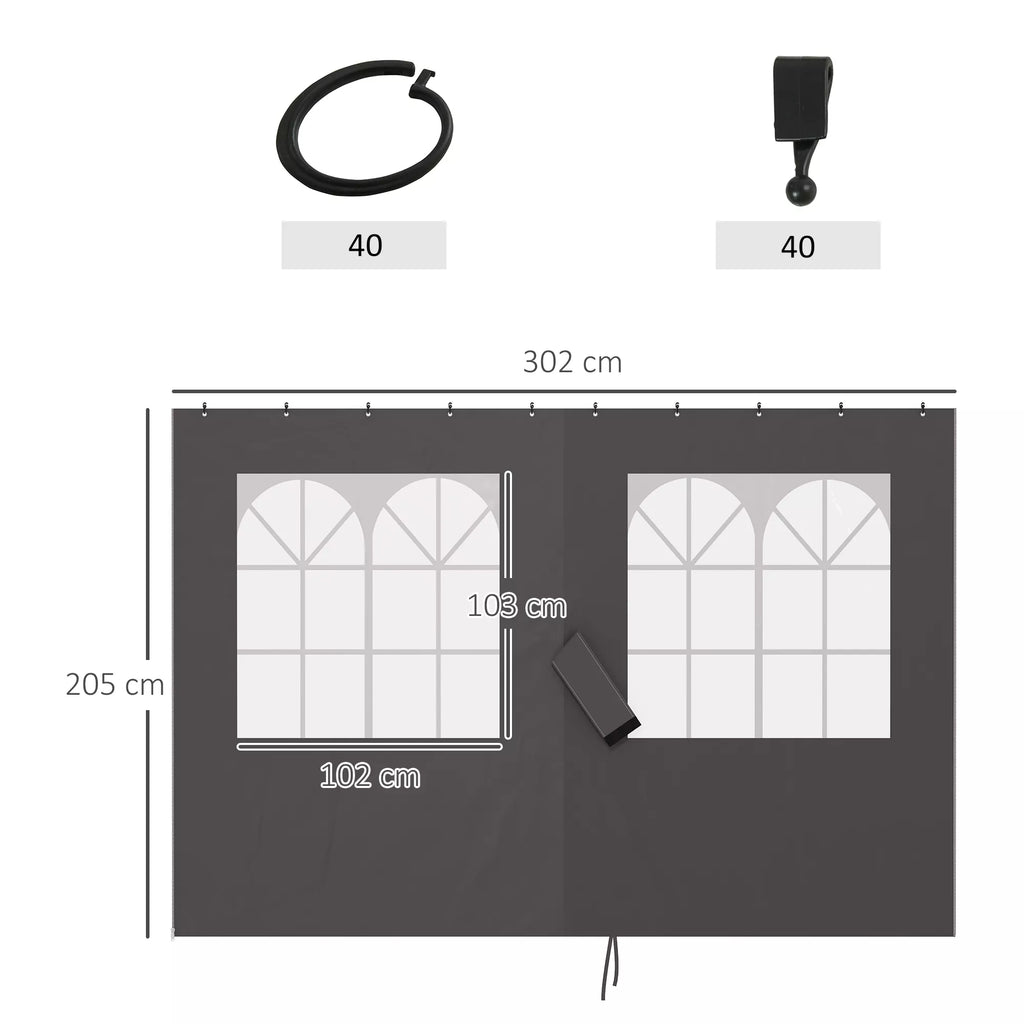 Pavilion sienos, 4 sienų panelės sodo paviljonui, su užtrauktuku, 3 x 4 m paviljonas, tamsiai pilkos spalvos