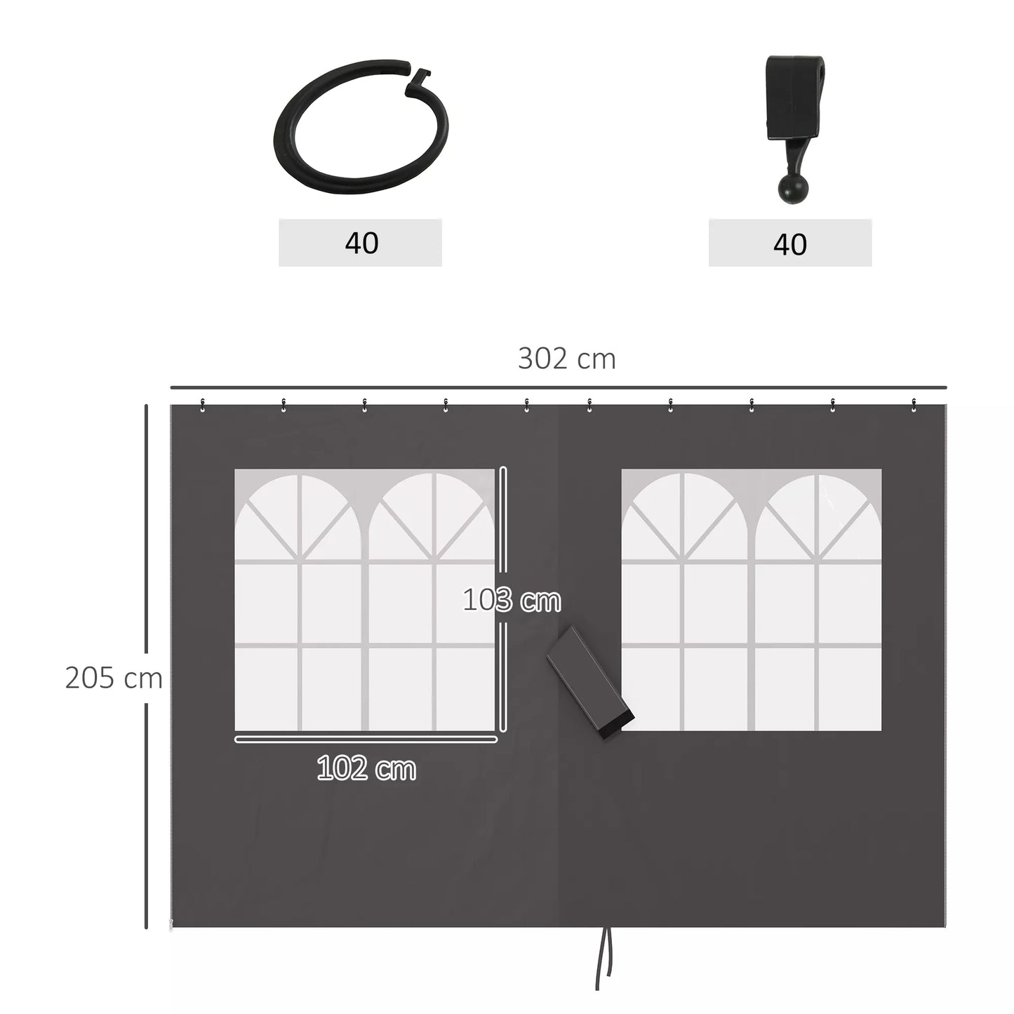 Pavilion sienos, 4 sienų panelės sodo paviljonui, su užtrauktuku, 3 x 4 m paviljonas, tamsiai pilkos spalvos