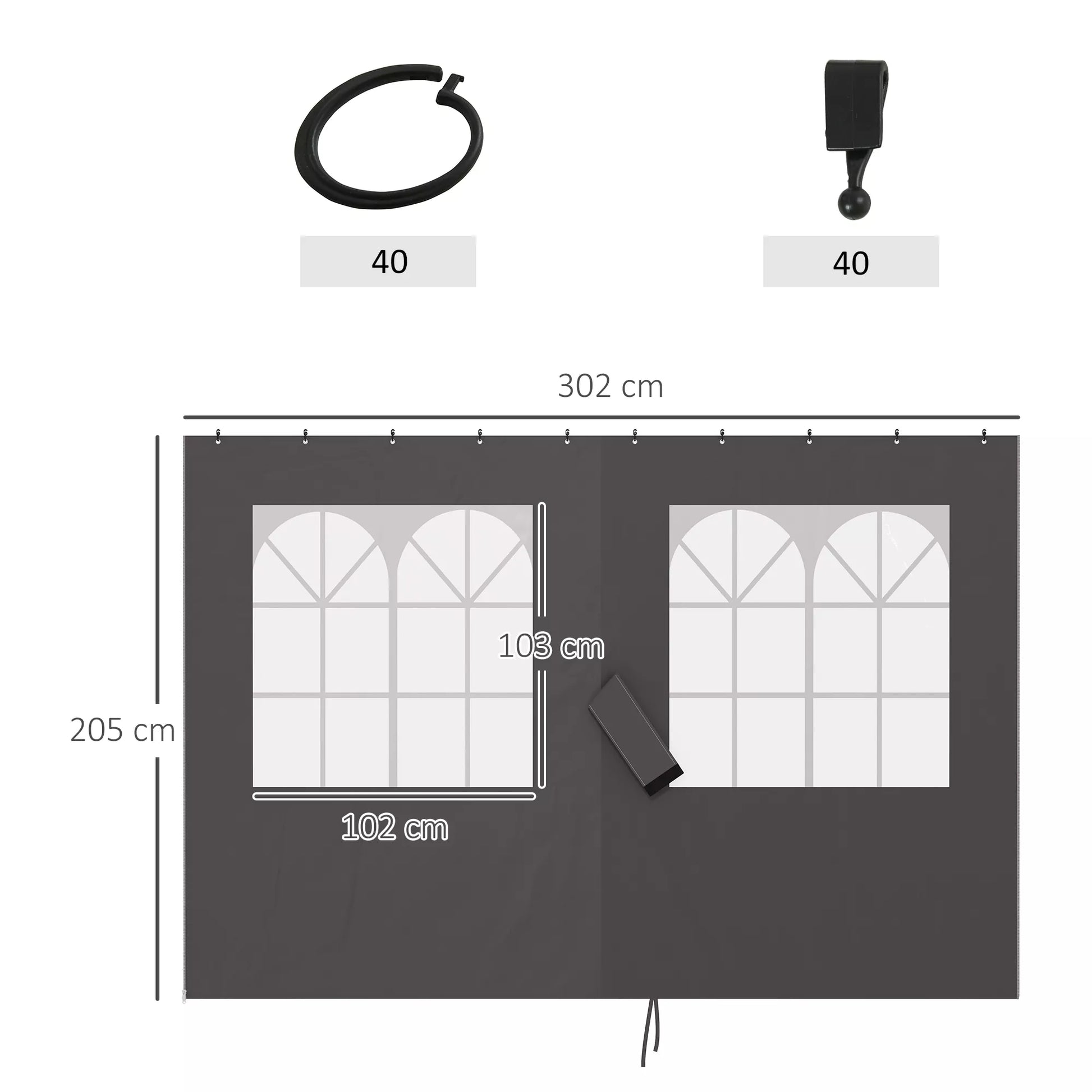 Pavilion sienos, 4 sienų panelės sodo paviljonui, su užtrauktuku, 3 x 4 m paviljonas, tamsiai pilkos spalvos