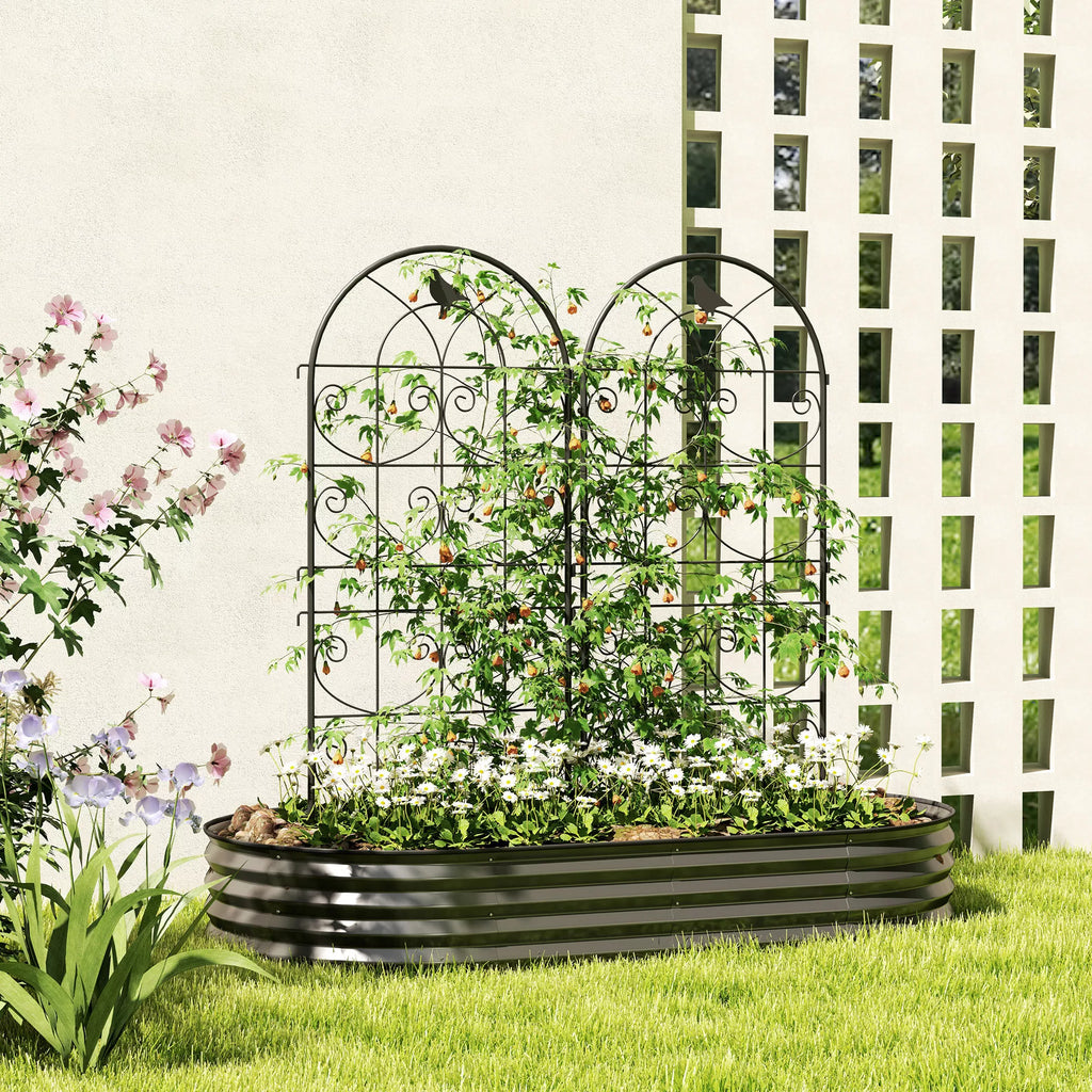 Dekoratyvinės sodo atramos vijoklinėms rožėms, dviejų dalių metalinis tinklelis su paukščių motyvais, 50x120 cm, juoda