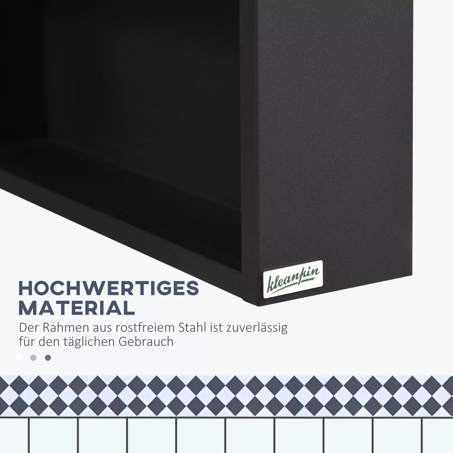 Veidrodinė spintelė, 2 vidinės lentynos, atvira lentynų niša, plieninis korpusas, juoda, 46 x 13,5 x 58 cm