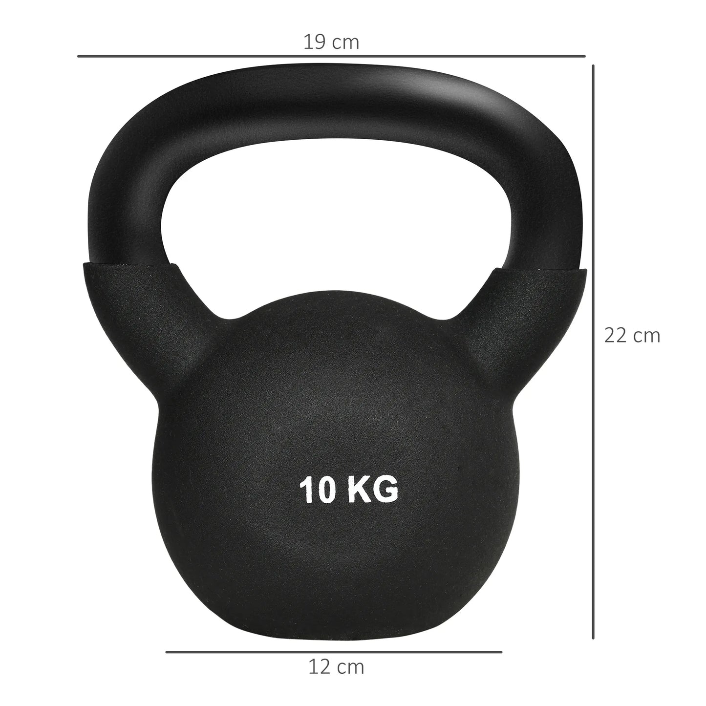 Svarstis (Kettlebell), 10 kg, su plastiko danga, plienas, juodas, 19 x 12 x 22 cm