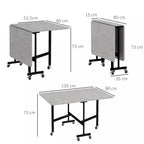 Sulankstomas valgomojo stalas su ratukais, 52,5–120 × 80 × 73 cm, pilkas