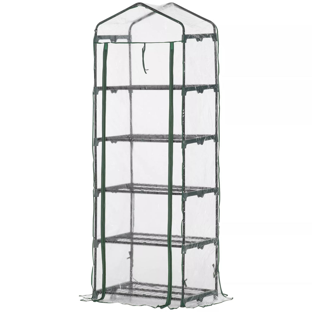 Plėvelės šiltnamis Mini šiltnamis su 5 lentynomis gėlėms ar daržovėms auginti Šiltnamis Skaidrus + žalias Plienas Plastikas 69 x 49 x 193 cm
