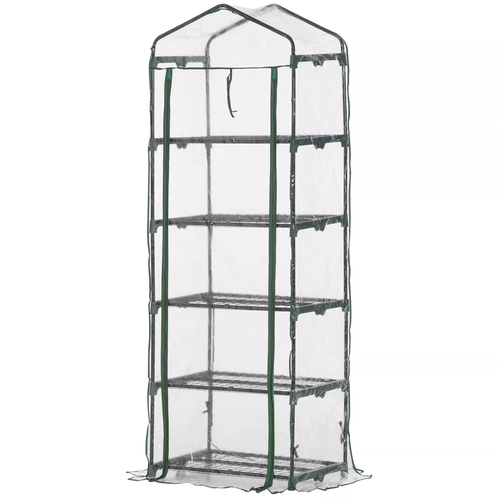 Plėvelės šiltnamis Mini šiltnamis su 5 lentynomis gėlėms ar daržovėms auginti Šiltnamis Skaidrus + žalias Plienas Plastikas 69 x 49 x 193 cm