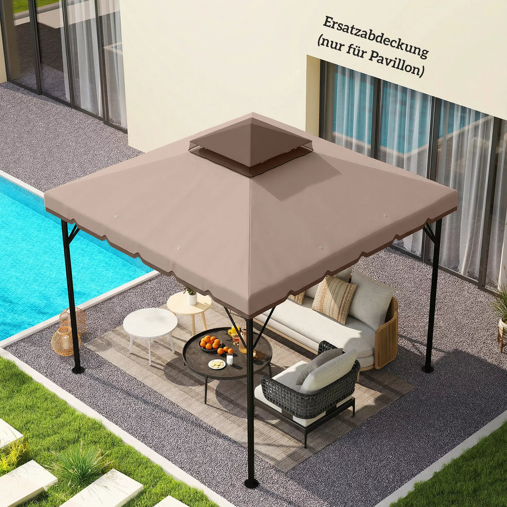 Pavilion 3x3m pakaitinis stogas Vandeniui atsparus paviljono stogas su dvigubu stogu ir vandens nutekėjimo angomis Chaki