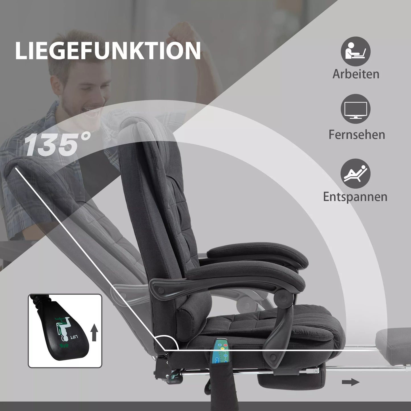 Biuro kėdė su masažo funkcija, Ergonomiška rašomojo stalo kėdė su atlošo ir šildymo funkcija, aukščio reguliavimo, juoda