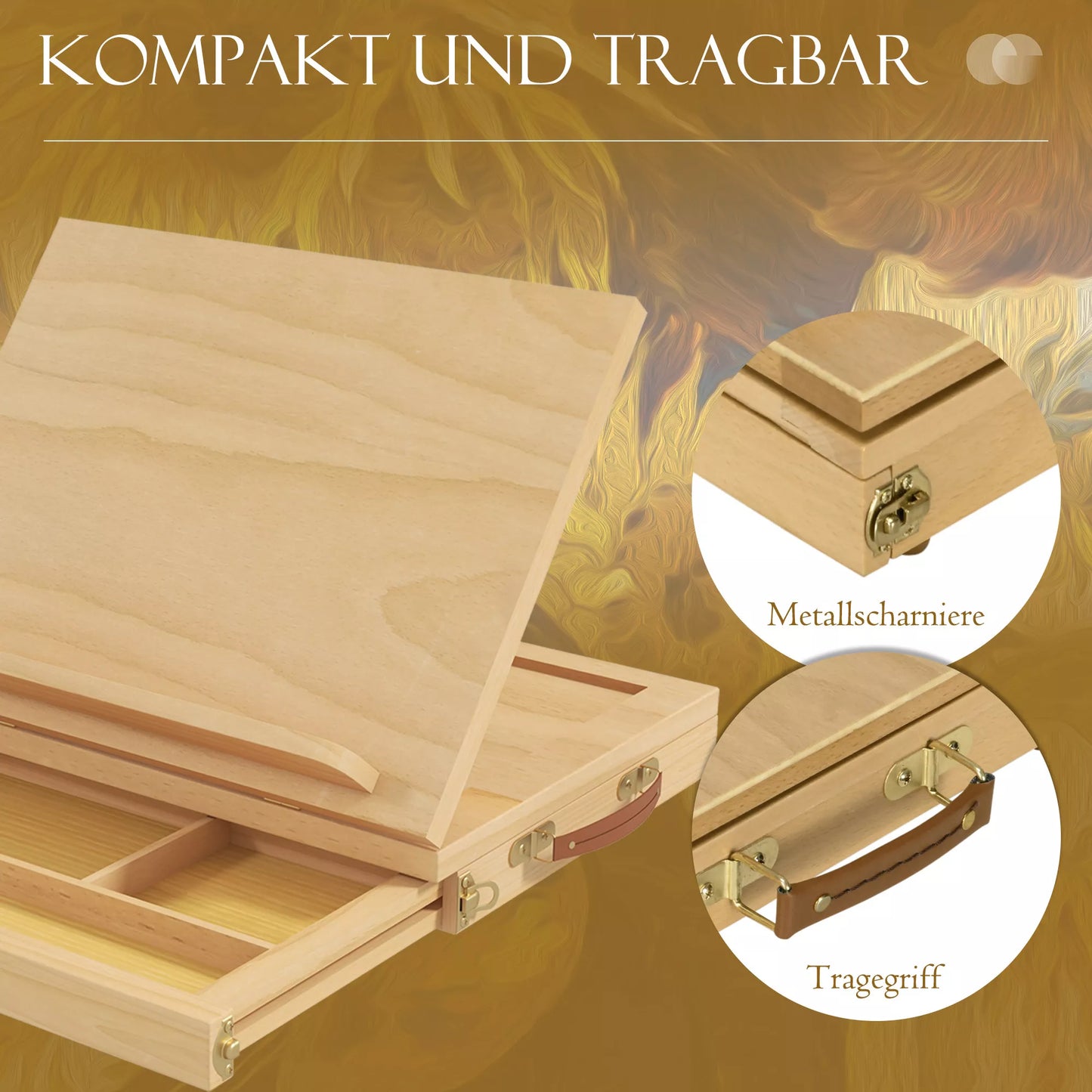 Stalo dailininko stovas, mažas dailininko stovas, 1 stalčius, 3 skyreliai, medžio masyvas, natūralus