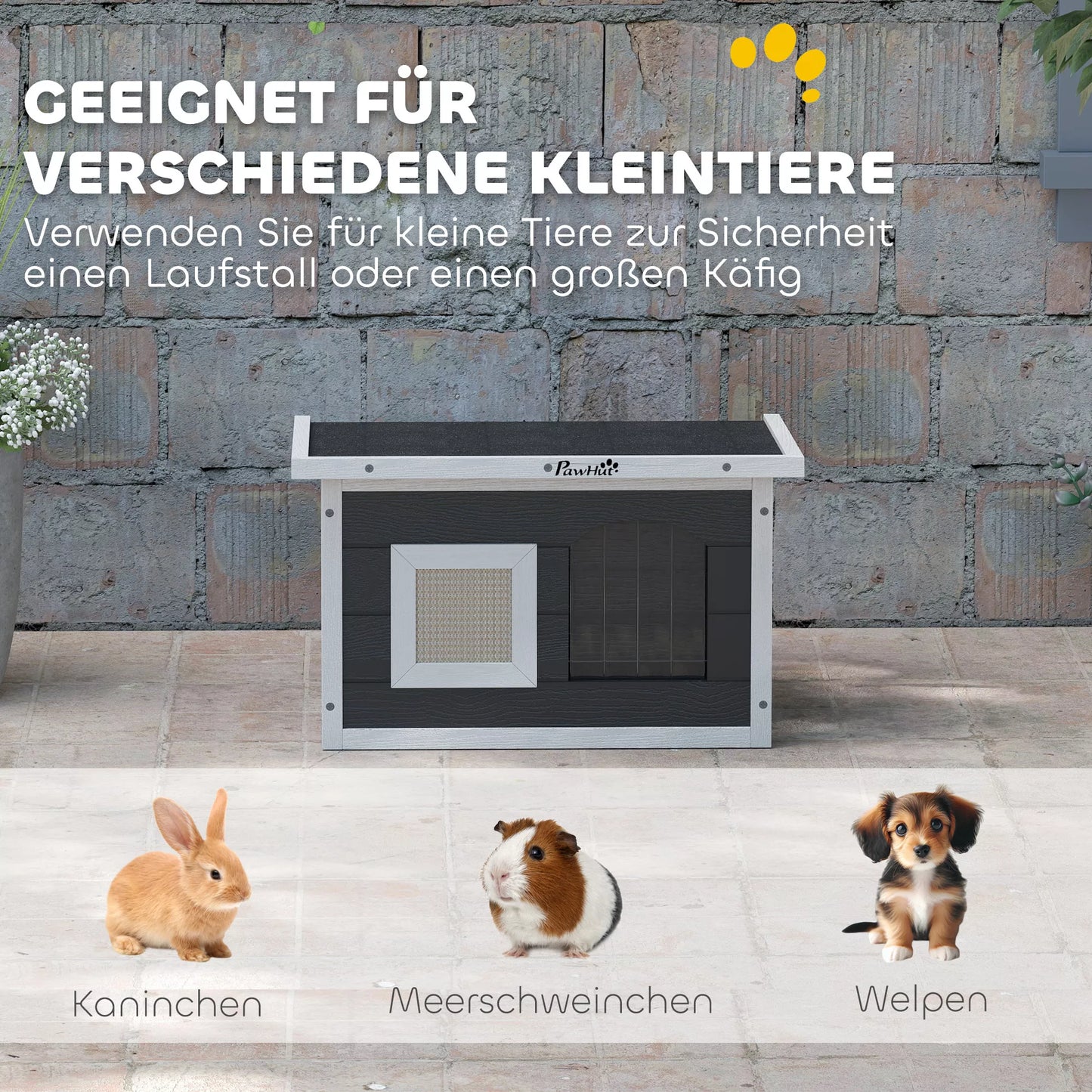 Katės namelis, prieglobstis katėms ir triušiams, medinis namelis su nagų galandimo kilimėliu, durelėmis, 61 x 45 x 36,5 cm, pilkos spalvos