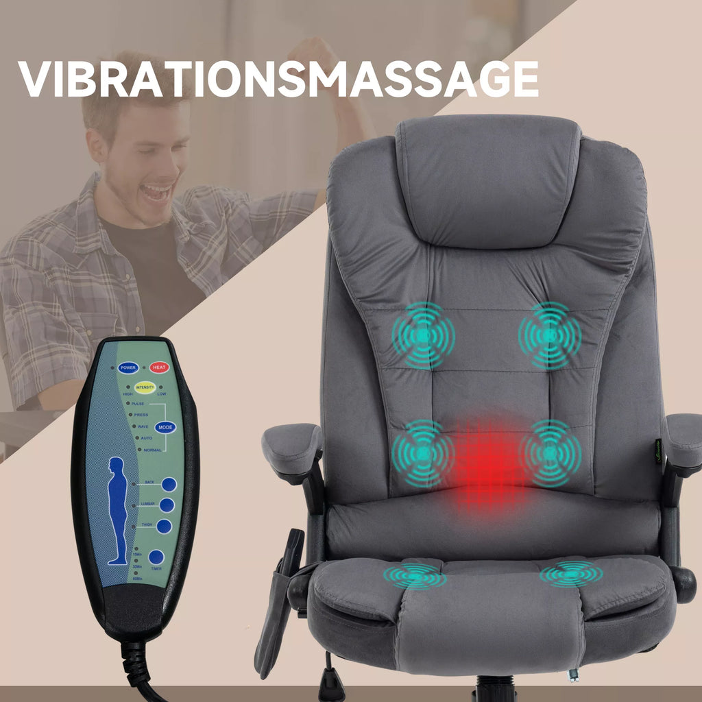 Vinsetto Biuro kėdė su masažo ir šildymo funkcija, ergonomiška, reguliuojamo aukščio, tamsiai pilka