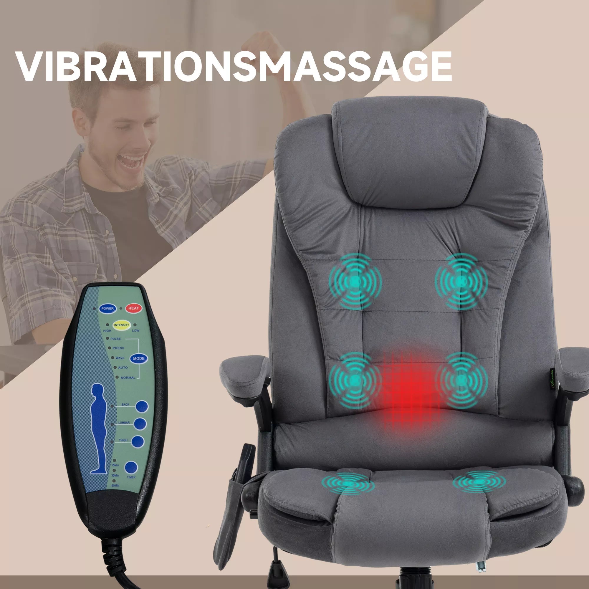 Vinsetto Biuro kėdė su masažo ir šildymo funkcija, ergonomiška, reguliuojamo aukščio, tamsiai pilka