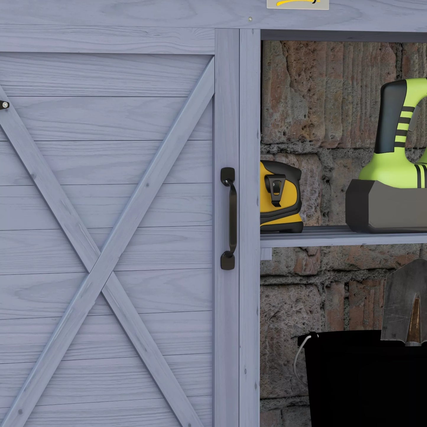 Sodo stalas su spintele, aliuminio darbo paviršiumi, saugojimo vieta, 112x47x146 cm, pilkos spalvos