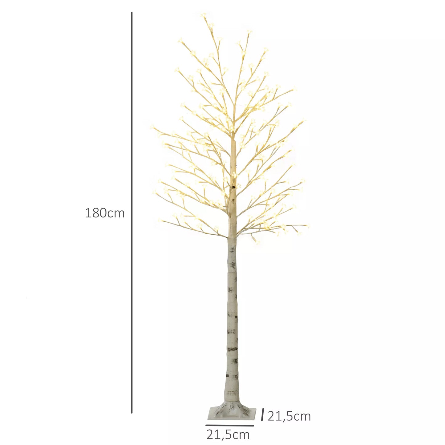 Dirbtinis medis, dirbtinė beržo imitacija, su 180 LED, 3 ryškumo lygiais, šilta balta, su realistine žieve, 21,5 x 21,5 x 180 cm