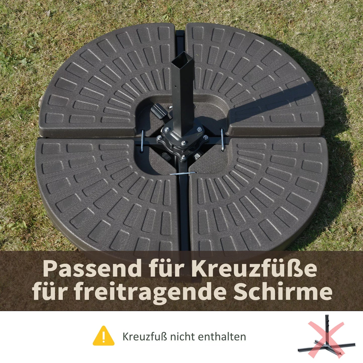 4 dalių skėčio stovas, skėčio svoris, skėčio stovas, kryžminis pagrindas, užpildomas smėliu/vandeniu iki 25/17 kg, HDPE skėčio pagrindo svoriai kavos spalvos