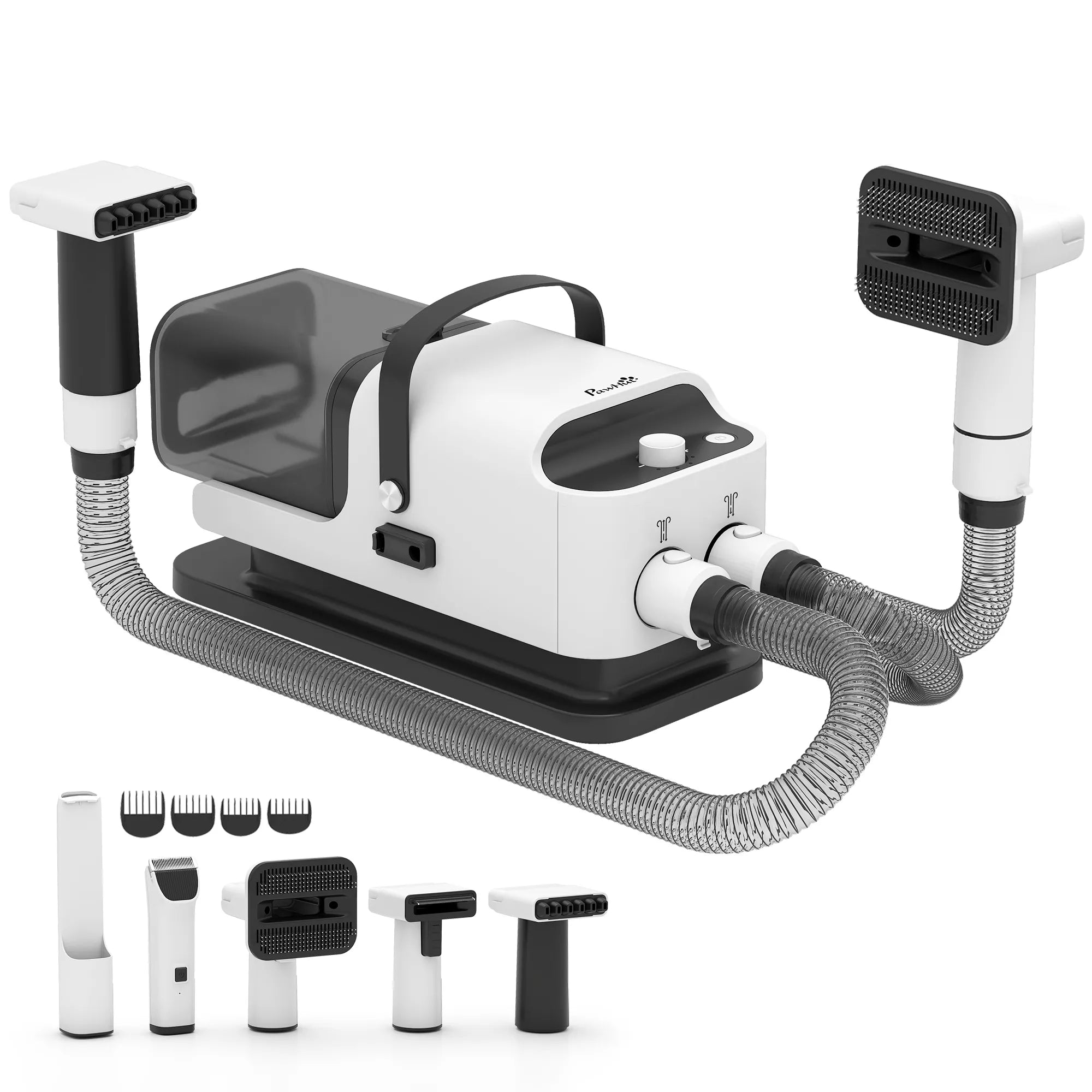 Šunų kirpimo mašina su dulkių siurbliu, tyli kirpimo mašina su 5 priežiūros įrankiais šunims, katėms, naminiams gyvūnams, balta