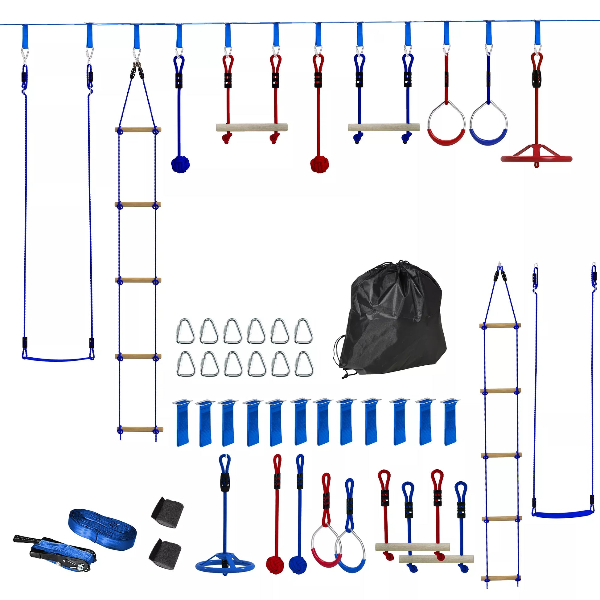 6 lynų nusileidimo rinkiniai vaikams, 50 kg apkrova, 3–6 metai, nešimo krepšys, mėlyni
