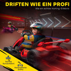 Go-Kart vaikams, elektrinis kartas su signaline ir muzikos funkcija, reguliuojama sėdynė, greitis iki 12 km/h, plastikas, metalas, raudonas