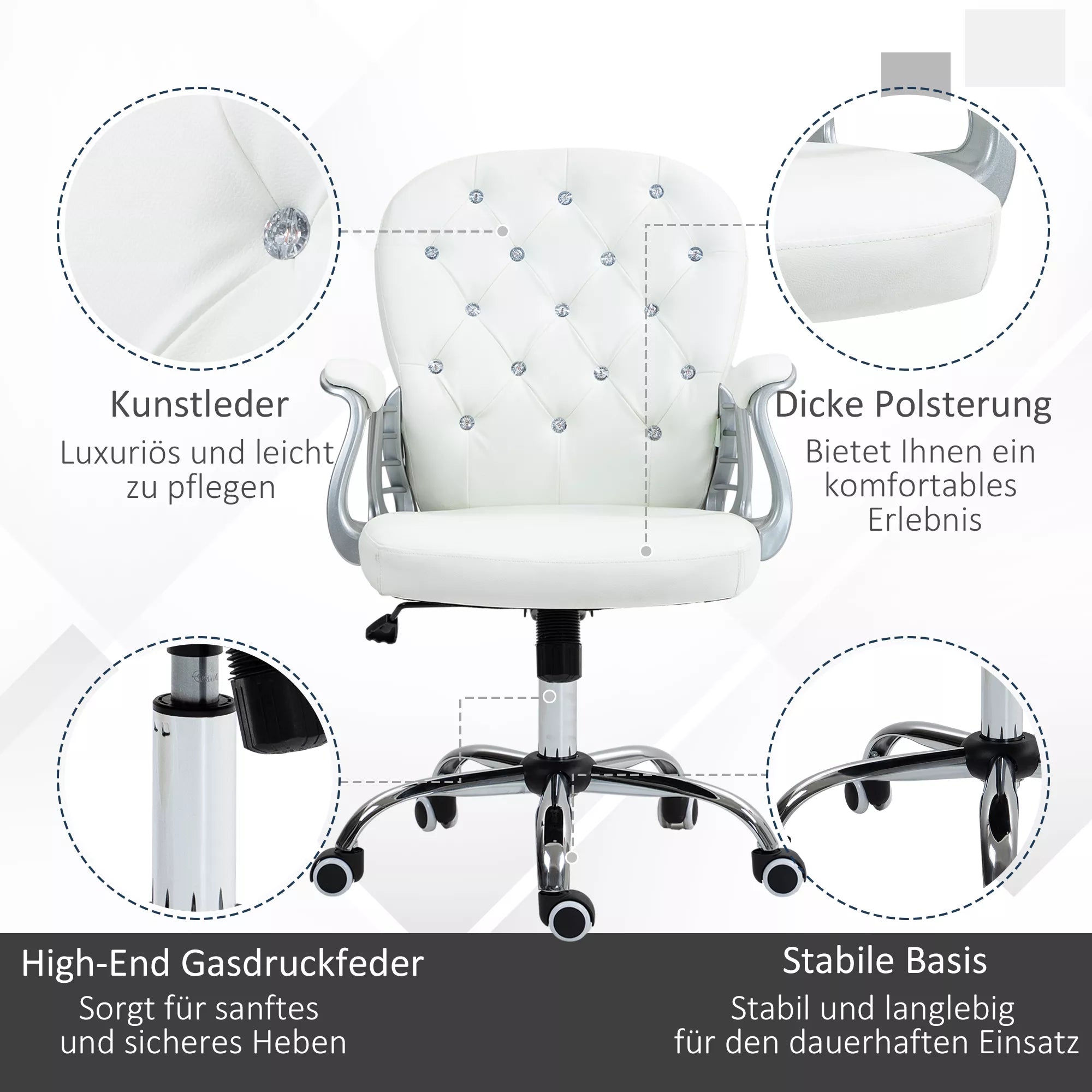 Biuro kėdė ergonomiška su porankiais iki 120 kg, balta