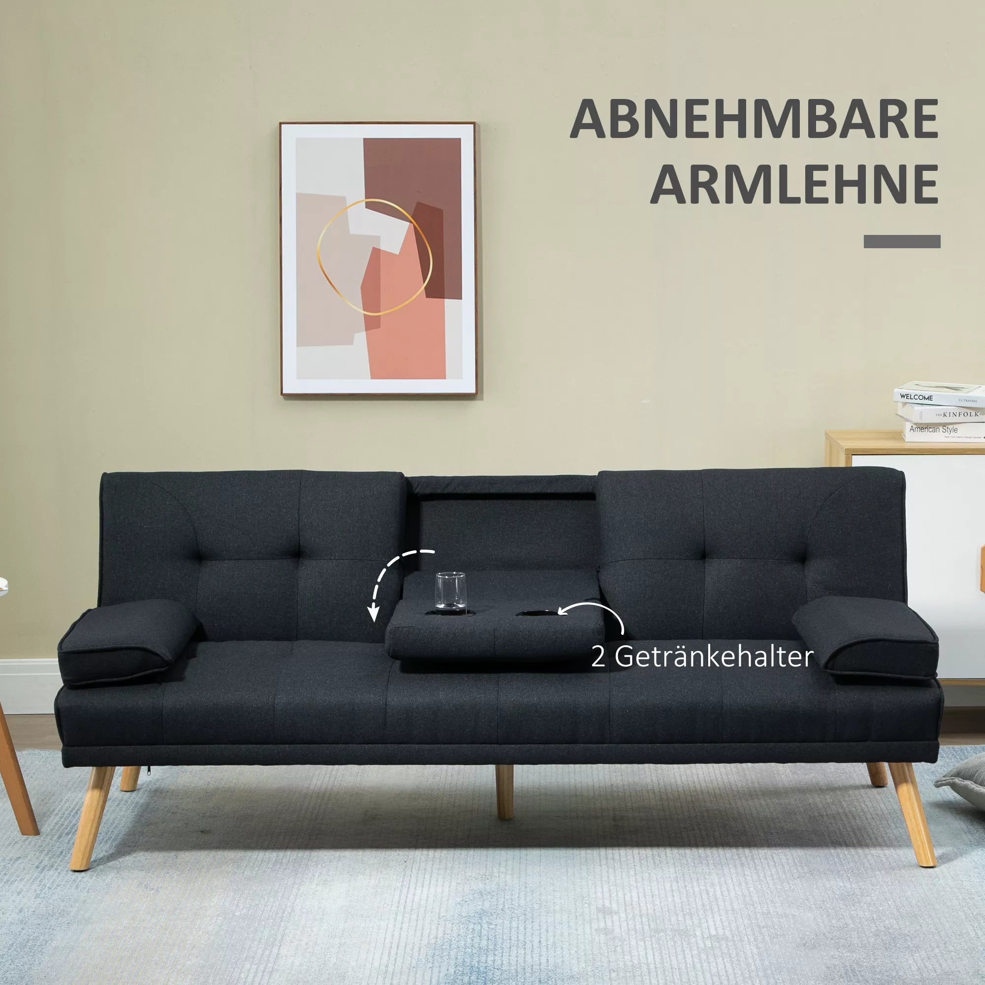 Sofa-lova su reguliojamu atlošu ir staliuku, 181 cm, pilka