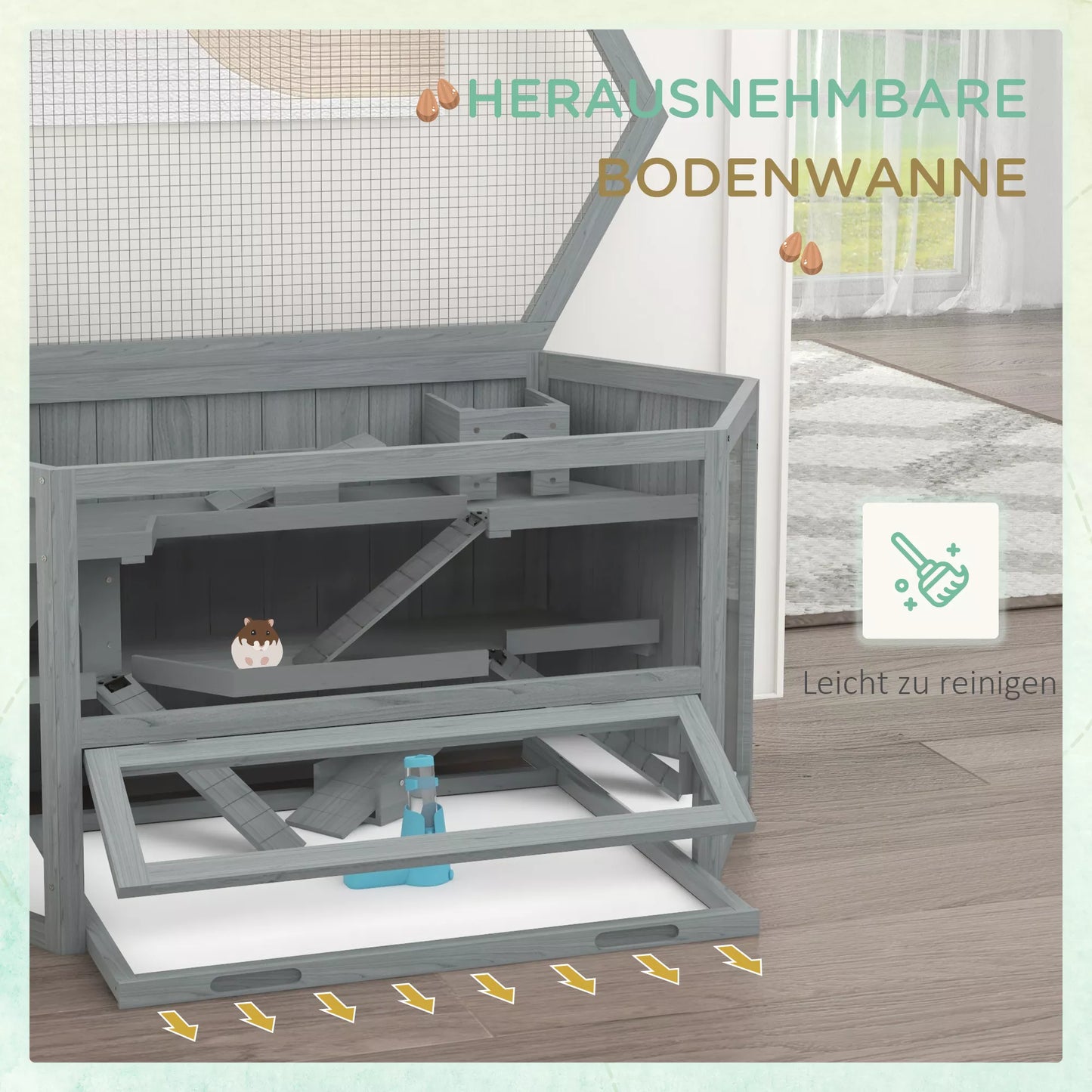 Hamsterio narvelis, 3 aukštai, išimamas dubuo, medis/metalas, 115x60x55 cm