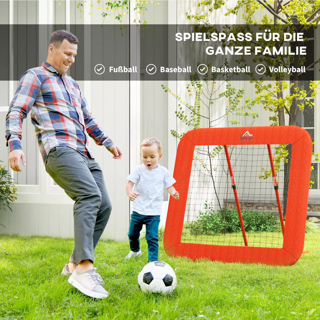 Futbolo atšokimo tinklas, reguliuojamas, sulankstomas, metalinis rėmas, visų oro sąlygų PE tinklas, su vinimis, raudonas