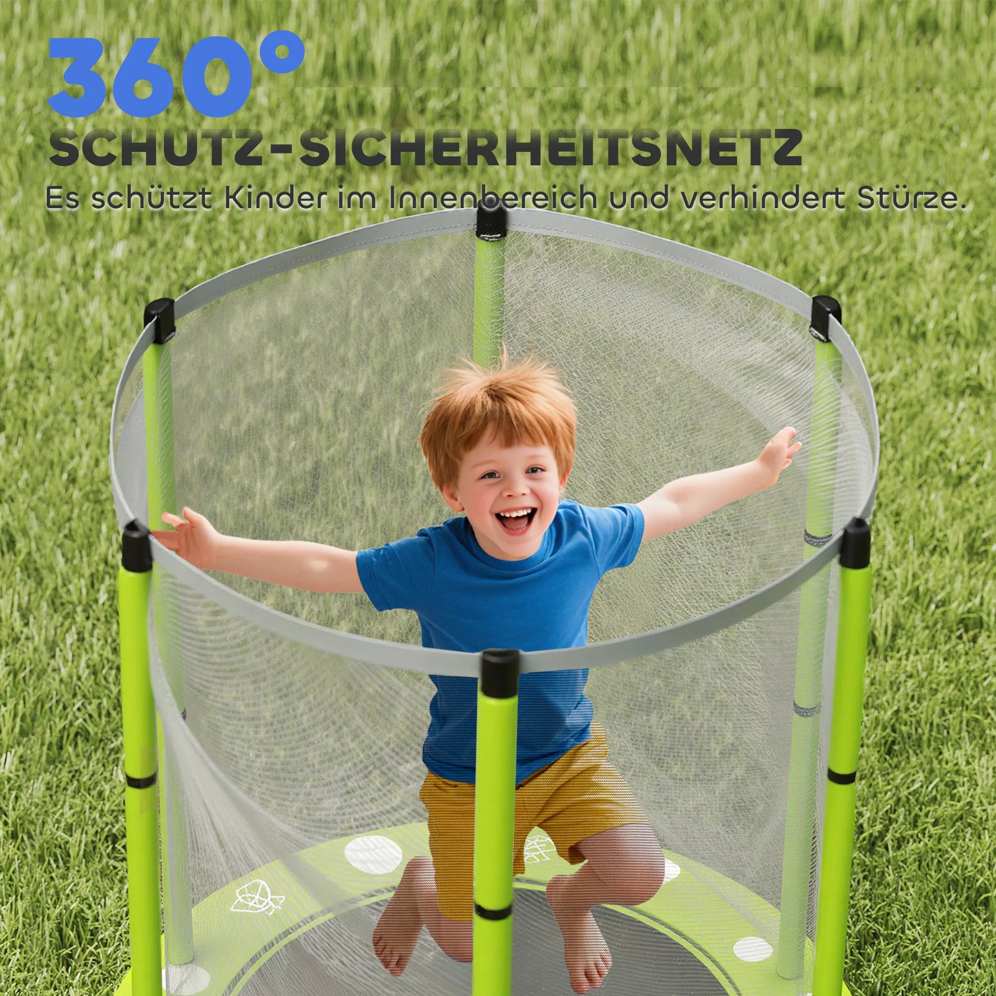 Vaikiškas batutas su saugos tinklu, tinkamas naudoti viduje ir lauke, 3-6 metai, Žalias AIYAPLAY