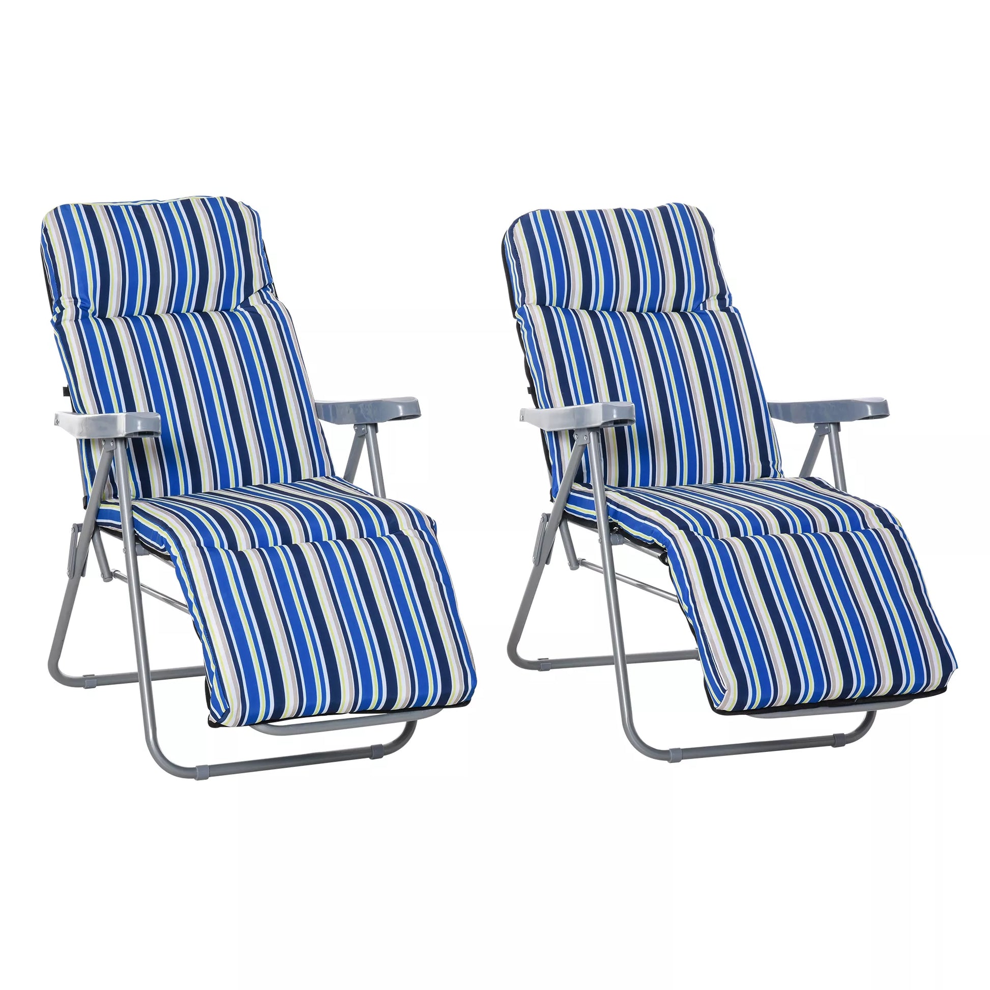 2 vnt. gultų rinkinys su pagalvėlėmis, sulankstomas saulės gultas, 5 pakopų reguliuojamas atlošas, sodo gultas, sodo baldų rinkinys, plienas, poliesteris, mėlynas, 60 x 75 x 65–102 cm