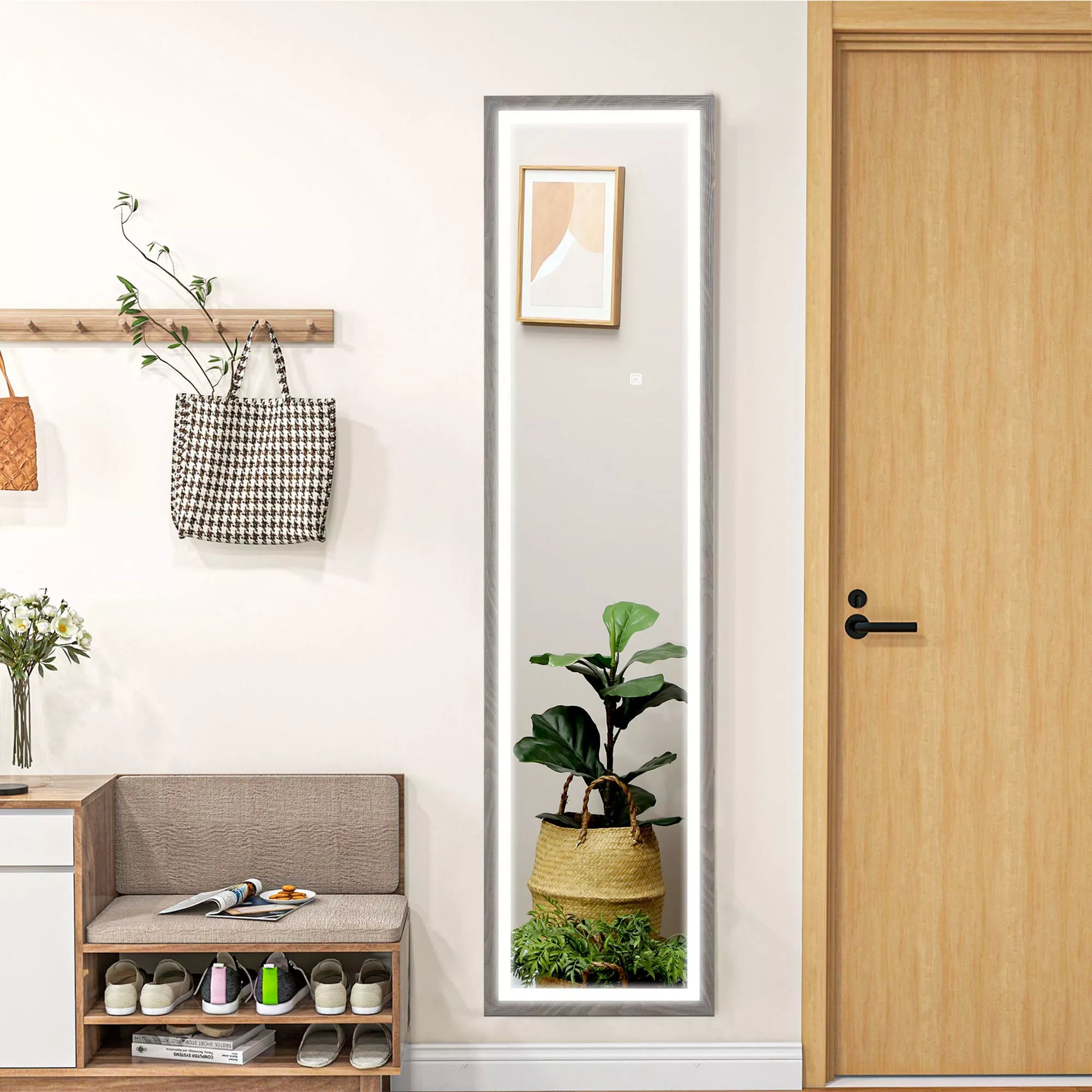 Grindinis veidrodis su LED apšvietimu, 40 x 160 cm, pilkas