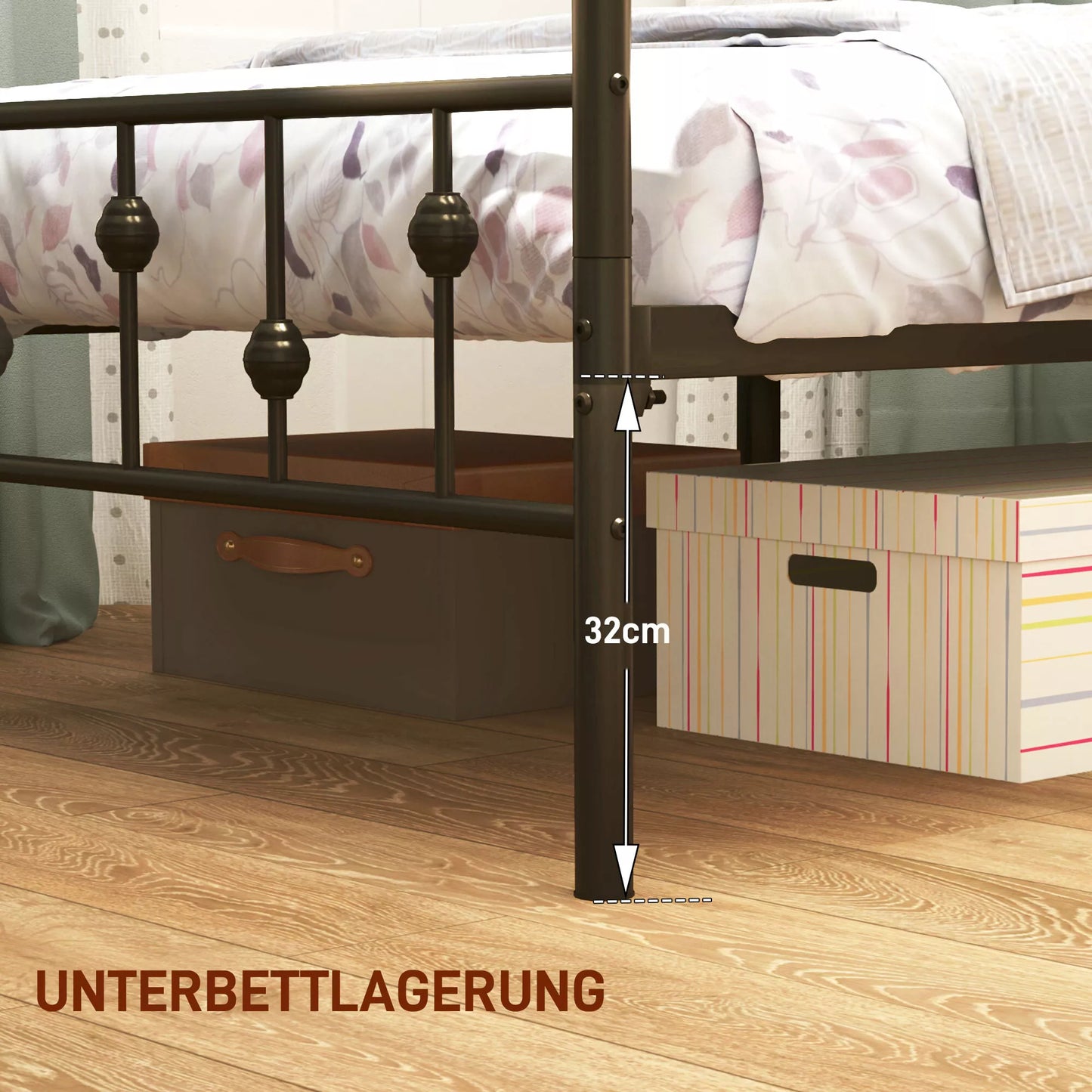 Viengulės lovos rėmas iš metalo, lengvas surinkimas, su triukšmą mažinančiais guminiais elementais, juoda HOMCOM