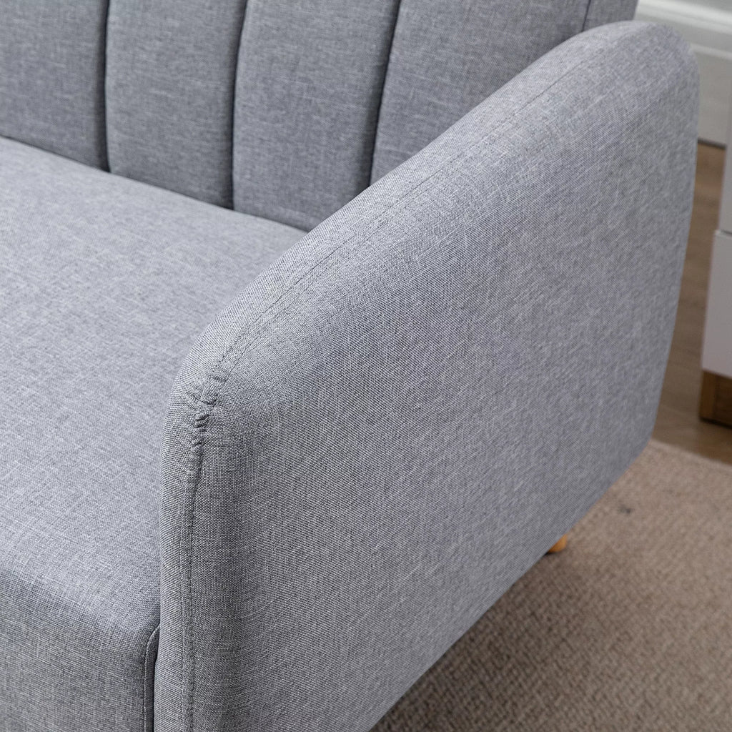 Miegamasis sofos, 2-vietė audinio sofa, sofa su miego funkcija, lino tipo poliesteris, kaučiuko medis, 173 x 75 x 73 cm, pilka
