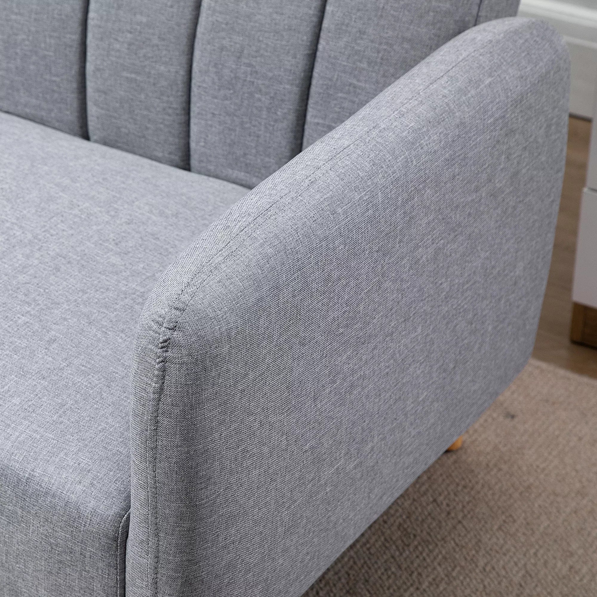 Miegamasis sofos, 2-vietė audinio sofa, sofa su miego funkcija, lino tipo poliesteris, kaučiuko medis, 173 x 75 x 73 cm, pilka
