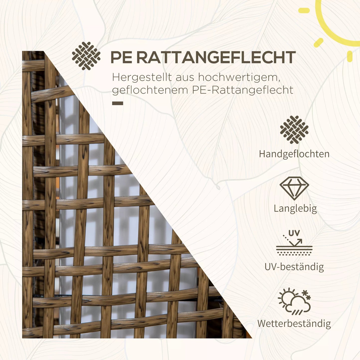 Lauko šviestuvas, sodo lempa, veikiantis saulės energija, 8 val. apšvietimo trukmė, automatinis įsijungimas, rotango imitacija, 15,5 x 15,5 x 46 cm