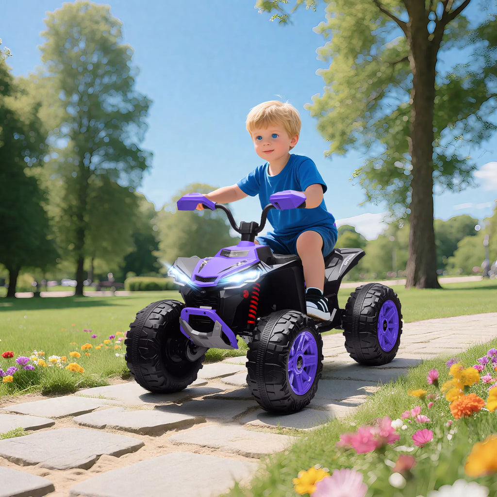 Vaikiškas elektrinis keturratis 24V, dvivietis, iki 50 kg, 3–8 metų vaikams, violetinis 6,5 km/h