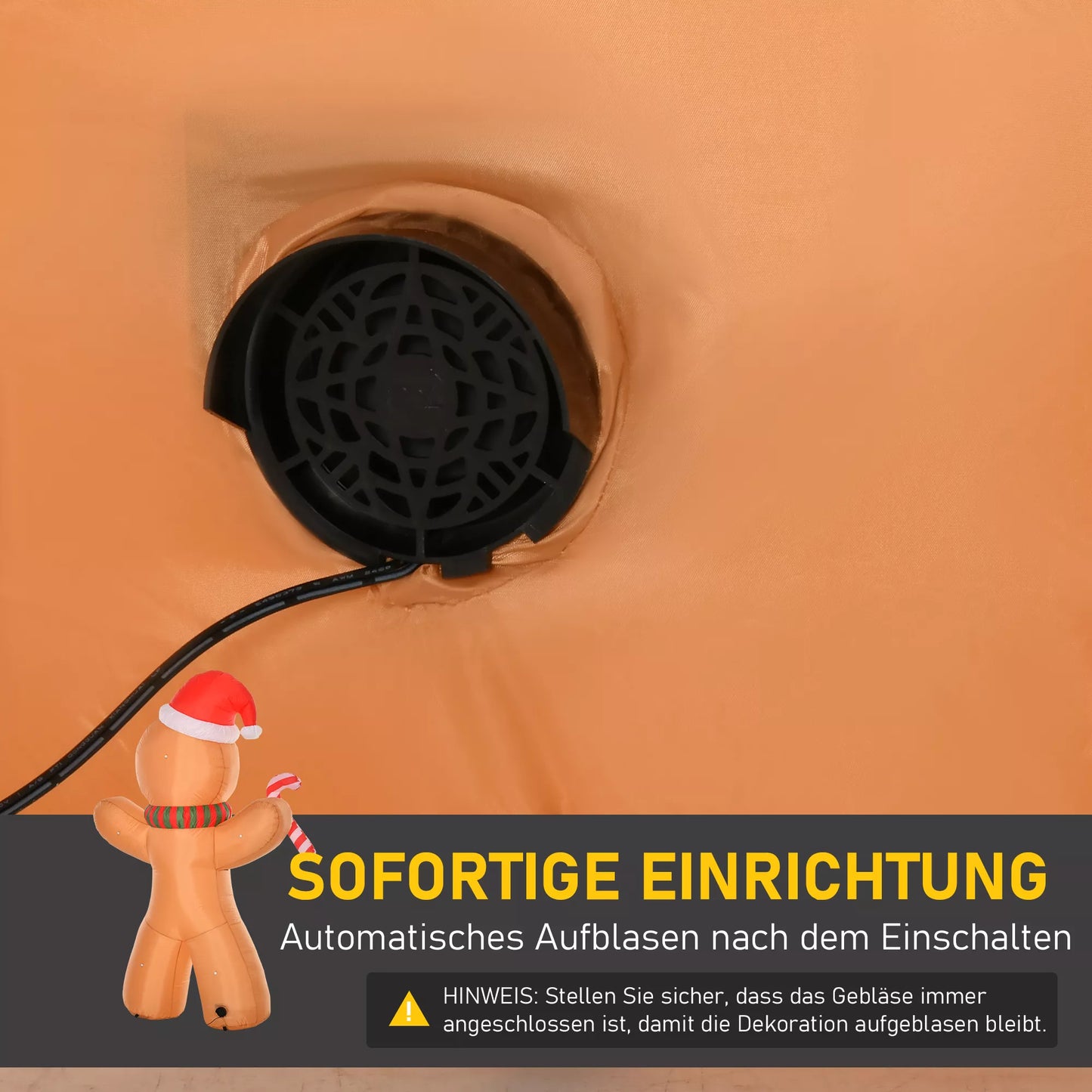 HOMCOM Savaime prisipūčianti Kalėdinė dekoracija – Meduolių vyras, 2,4 m, su pūstuvu ir LED lemputėmis