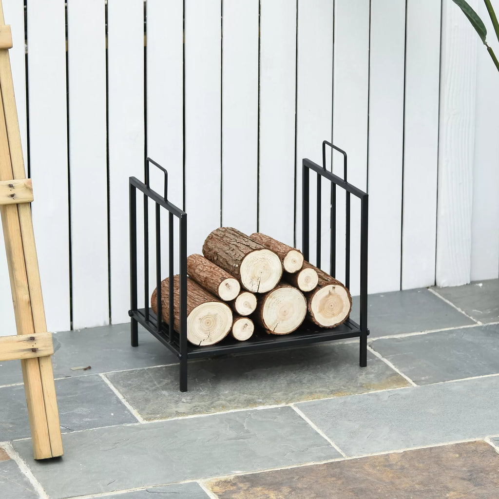 Kaminholzregal für innen 44,5 x 33 x 46,5cm Brennholzregal mit Griffe für Feuerholz, Brennholz Metall Schwarz