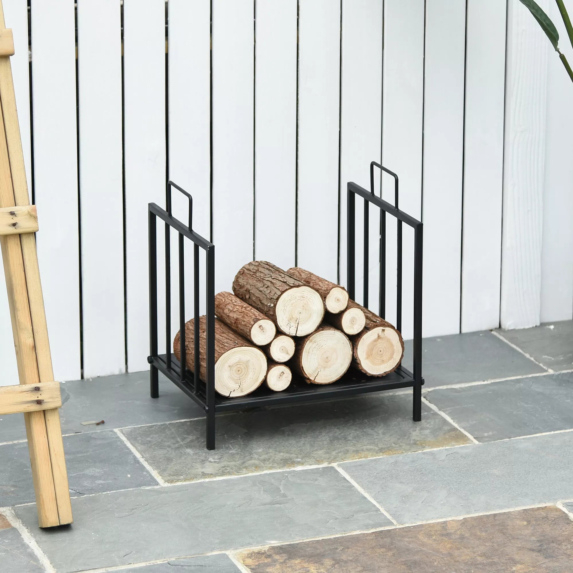 Kaminholzregal für innen 44,5 x 33 x 46,5cm Brennholzregal mit Griffe für Feuerholz, Brennholz Metall Schwarz